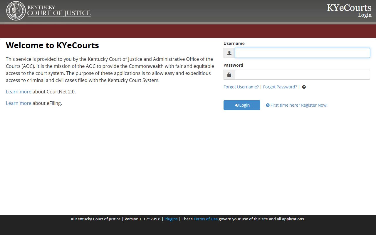 Kentucky CourtNet 2.0 felony case search interface